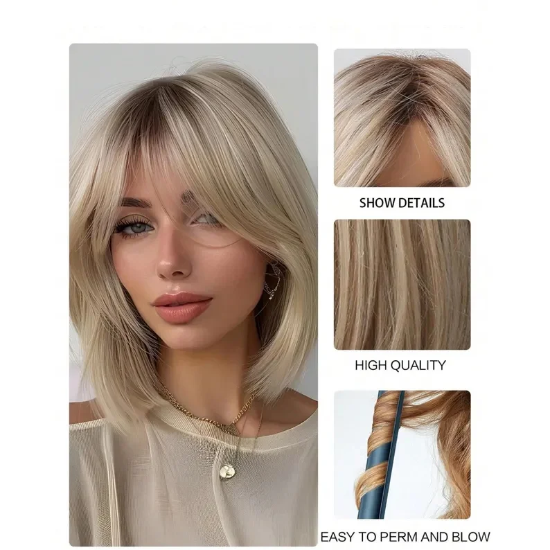 13×4 Layered Ash Platinum Wig Lace Front Wavy Highlights Synthetic Middle Part Dark Roots Heat Resistant Wigs For Women Wig