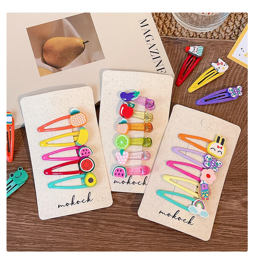2026 Frühling Neu 5-teiliges Set Niedliche Cartoon-Frucht-Tier-Schmetterling-Haarspangen für Kinder Mädchen Süße Haaraccessoires Modische Kopfbedeckung B – Detail 6