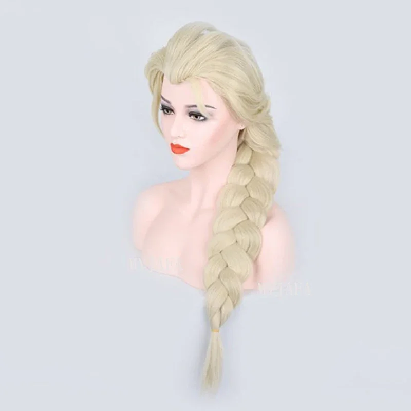 Peluca de Cosplay de Elsa para mujeres adultas, pelo sintético resistente al calor, trenza larga, princesa reina, fiesta de Halloween, Anime, WigCap