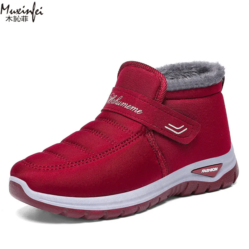 2025 Winter new women's cotton shoes with Velcro and plush thick short boots for warmth, outdoor snow boots, cotton shoes