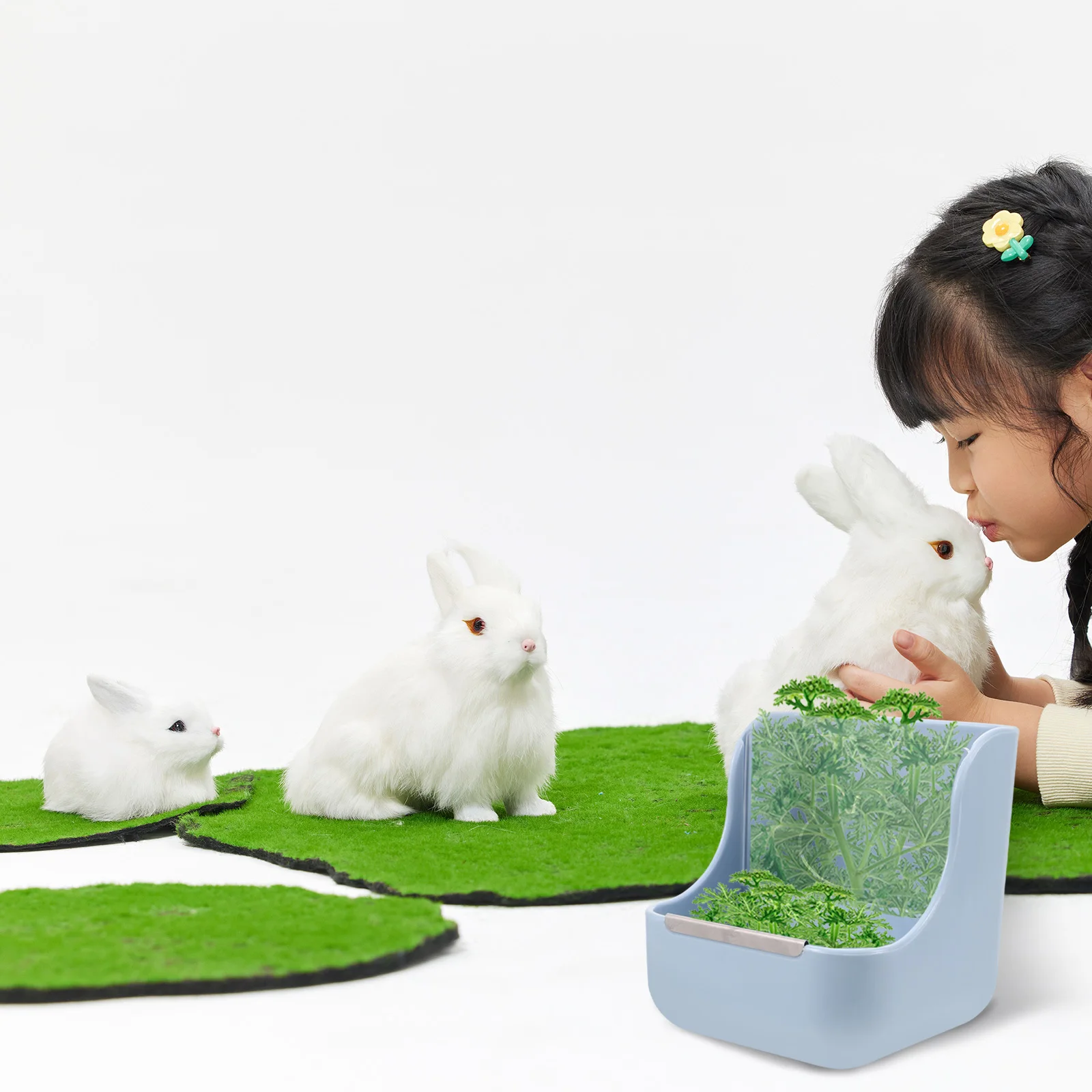 

Rabbit Feeder 2-in-1 Food Dispenser Durable Plastic Smooth Surface Cage Cleaner Less Wasted Easy to Use for Small Animals Guinea