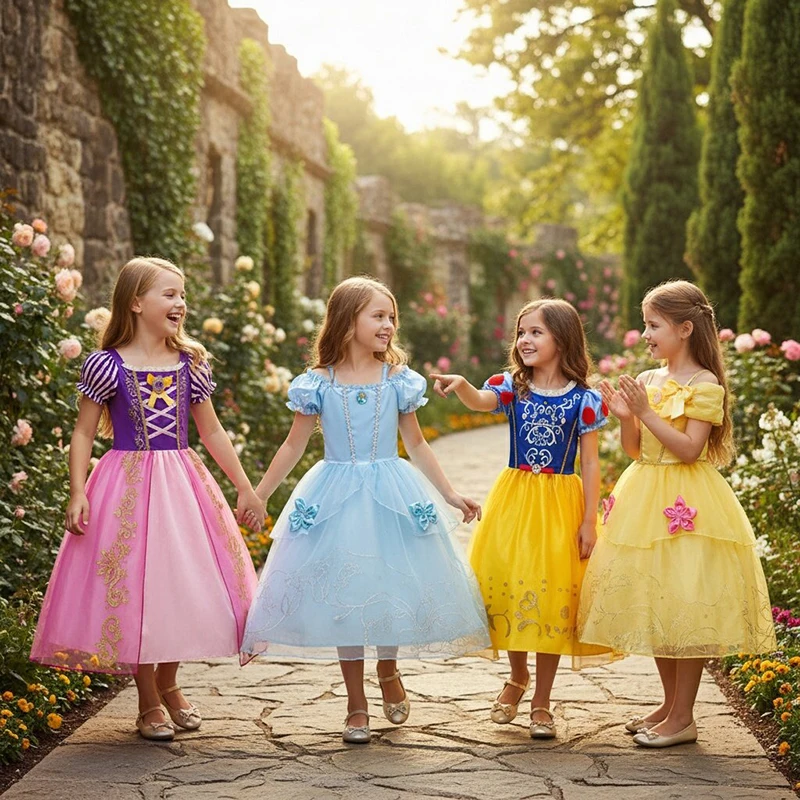 2026 Girls Halloween Cosplay Costume Rapunzel Belle Princess Dress Prom Birthday Gift Vestidos Party Children 2-10Y Dress