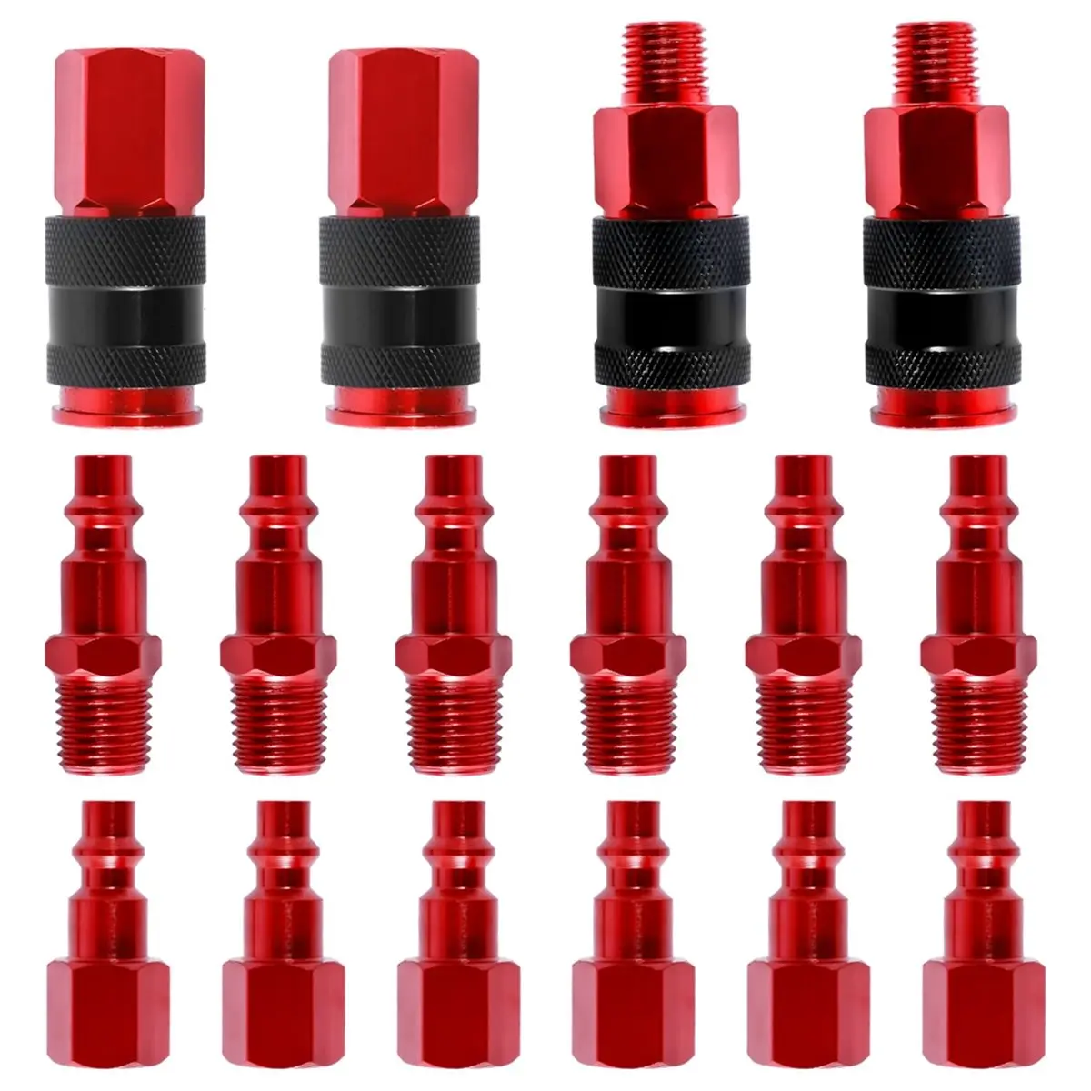 Rank! 16Pcs Air Hose Fittings Set Air Coupler Industrial Type Air Plug Kit 1/4 Inch Threads Size Air Compressor Parts