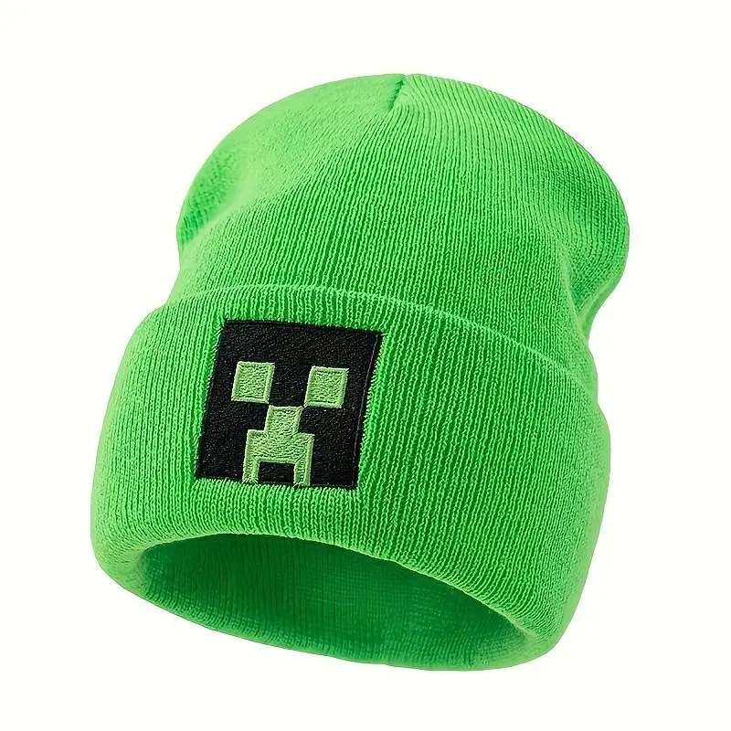 Minecraft Game Knitted Hat Creeper Cartoon Embroidery Winter Hat Adult Child Birthday Mc Beanie Bobble Hat Watch Cap Warm Cute