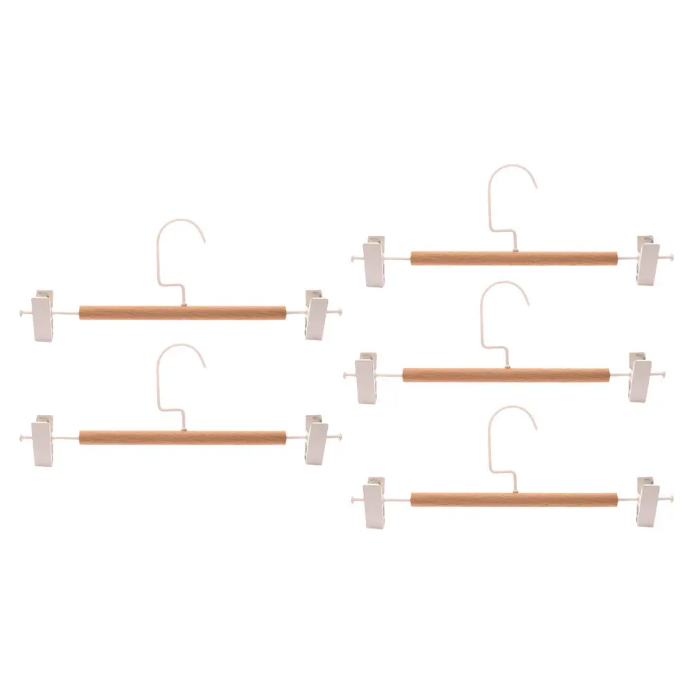 

5pcs Wooden Pants Rack Nordic Beech Wood Iron Hanger Anti-Skid Trousers Holder Household Hanging Organizer Wardrobe