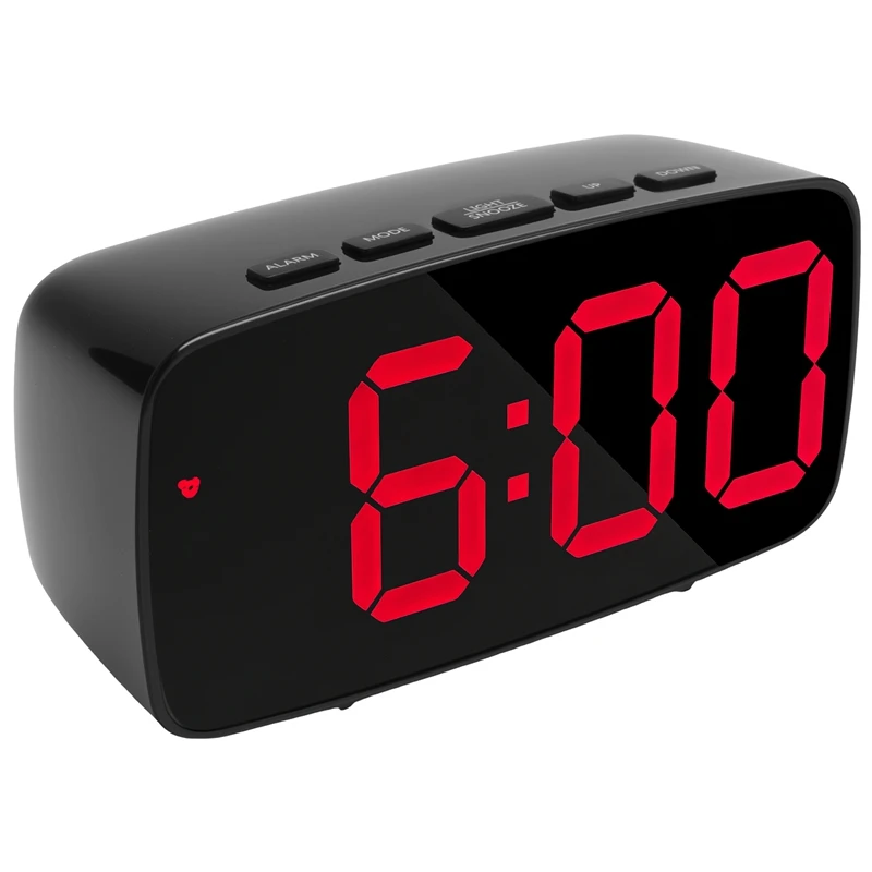 Smart Digital Alarm Clock Bedside Red LED Travel USB Desk Clock 12/24H Date Temperature Snooze for Bedroom Black