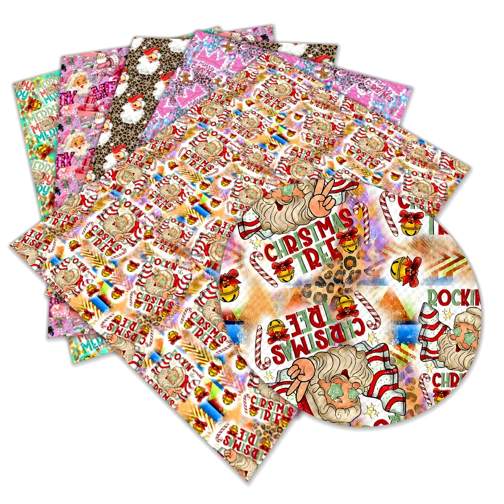 

Christmas Santa Claus Cartoon Print Artificial leather DIY Earring Hair Bow Bag Crafts faux Leather 22X30CM litchi