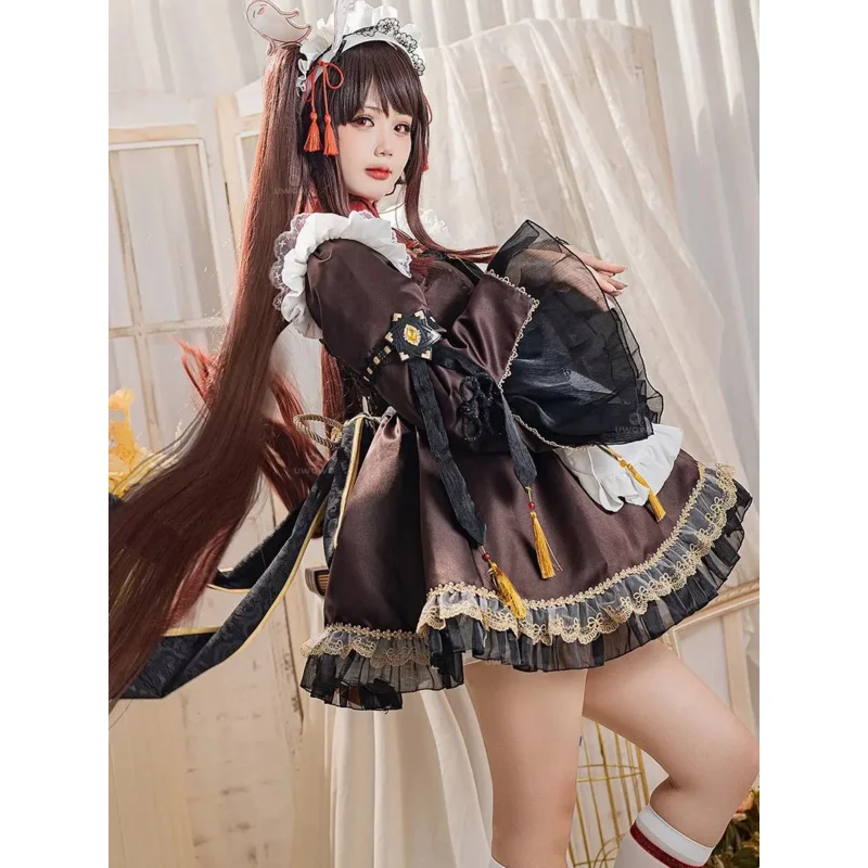 Game Animation Genshin Impact Hu Tao Maid Character Full Set Of Cosplay Halloween Clothing Suit Christmas Gift hutao Maid