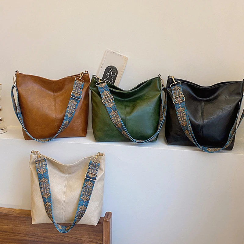 Große Kapazität Tasche Frauen Neue Schulter Tasche Retro Vielseitige Breitband Umhängetasche Geometrische Strap Hobo Tasche Einkaufen Handtasche