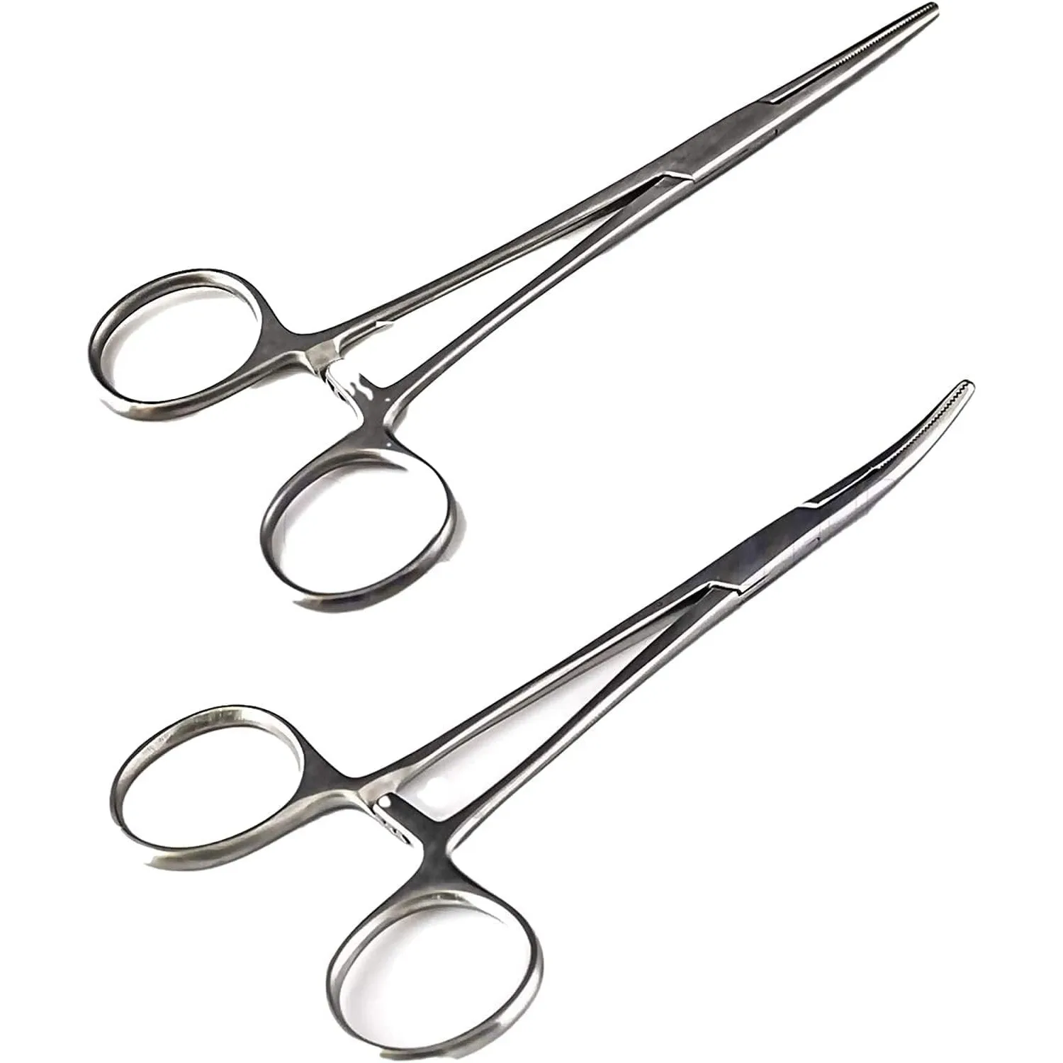 Multi-purpose fishing tool with 2pc 5-inch fishing clamp set - stainless steel, bend and straight hemostat, serrated jaw