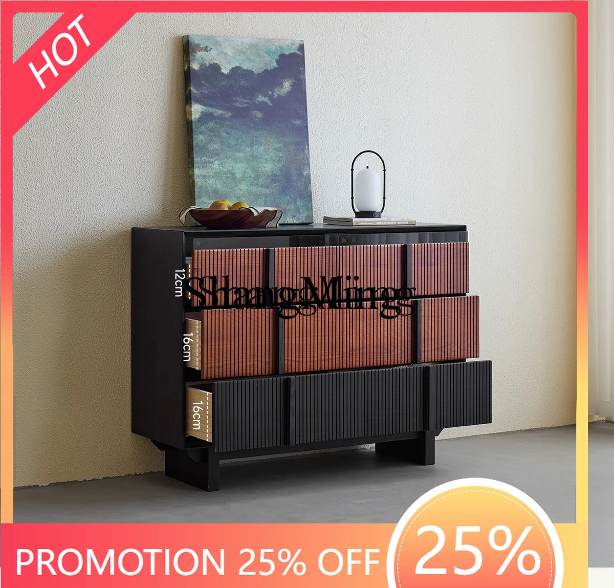 

CL solid wood six-chest cabinet, retro bedroom, bedside living room, chest cabinet, black entrance cabinet