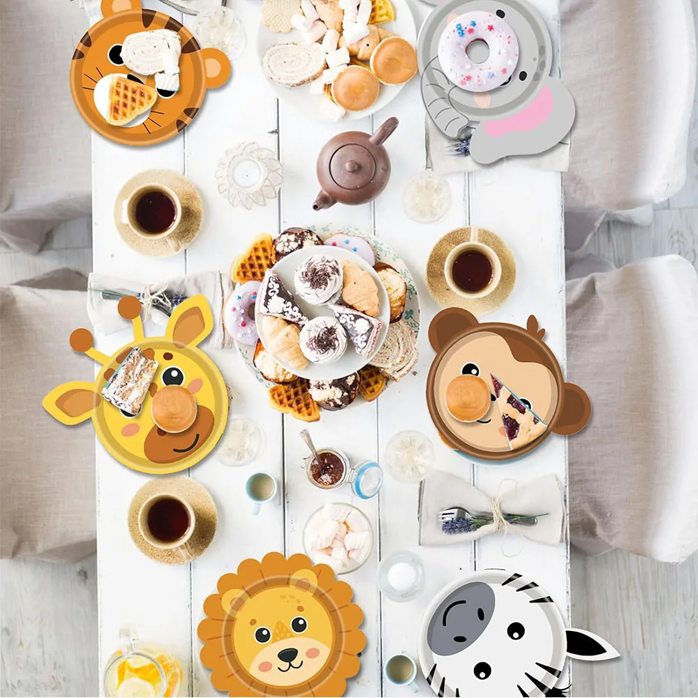 24er-Pack Tierförmige Pappteller Dschungel-Jagd-Party Einweg-Teller mit Wildtier-Thema Geburtstagsparty-Zubehör Geeignet für Babyparty – Detail 6