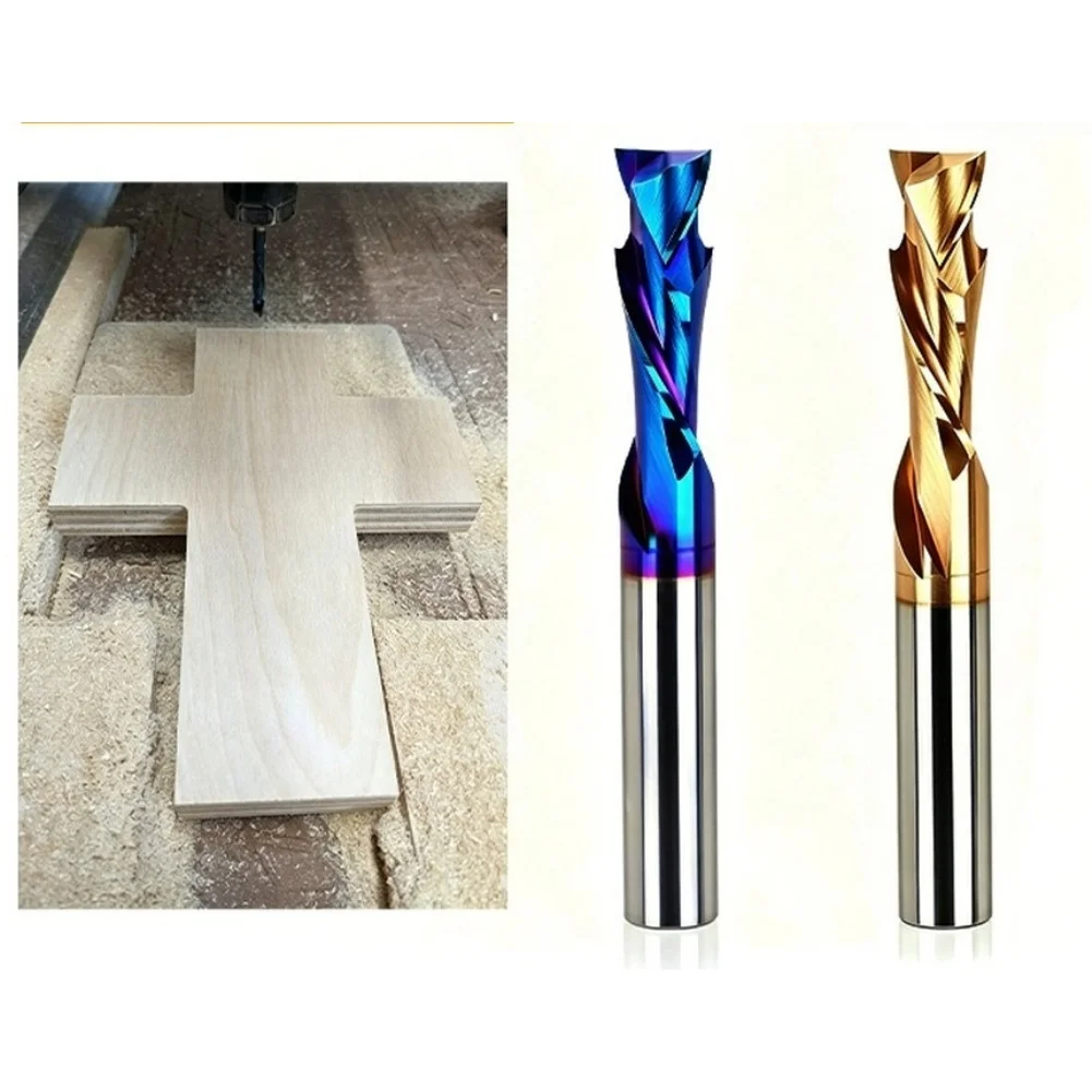 3/8 Shank Milling Cutter For CNC Routing Of Plywood And Melamine With Blue Coating To Reduce Chatter And Improve Edge Quality