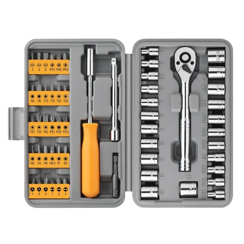 57Pcs Socket Ratchet Wrench Repair Tool Kit 1/4 Drive 72‑Tooth Quick‑Release Auto Repair Hand Tools