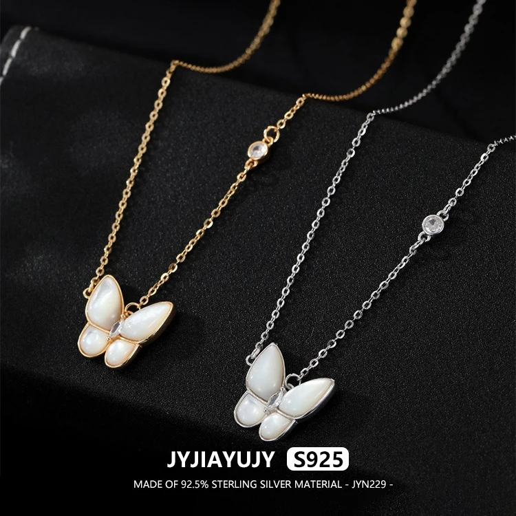 

JYJIAYUJY 100% Whole Original Sterling Silver S925 45CM Necklace Chain 14.5MM White Butterfly Fashion Jewelry Gift Daily JYN229