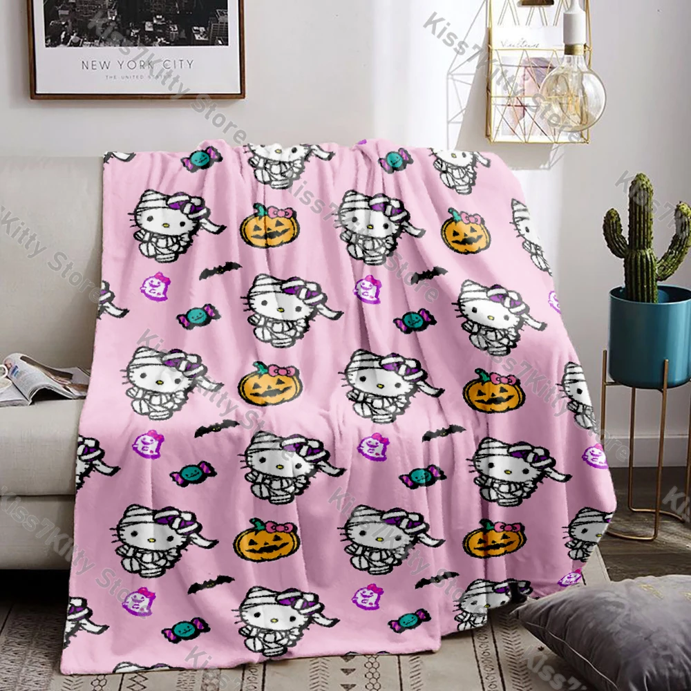 Couverture d'Halloween Hello Kittile, Glutnel, Châle Chaud d'Hiver, Imprimé Citrouille Anime, Couette pour Décoration de Chambre à Coucher, Lecture de Lit à la Maison, Nouveau