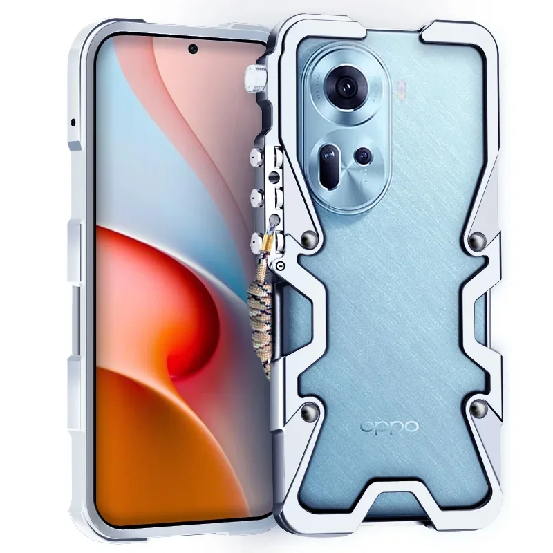 Novo! Metal Alumínio Phone Case, armadura, pára-choques, capa mecânica, caso artesanal do crânio, apto para Oppo Rneo 11, Reno11 Pro