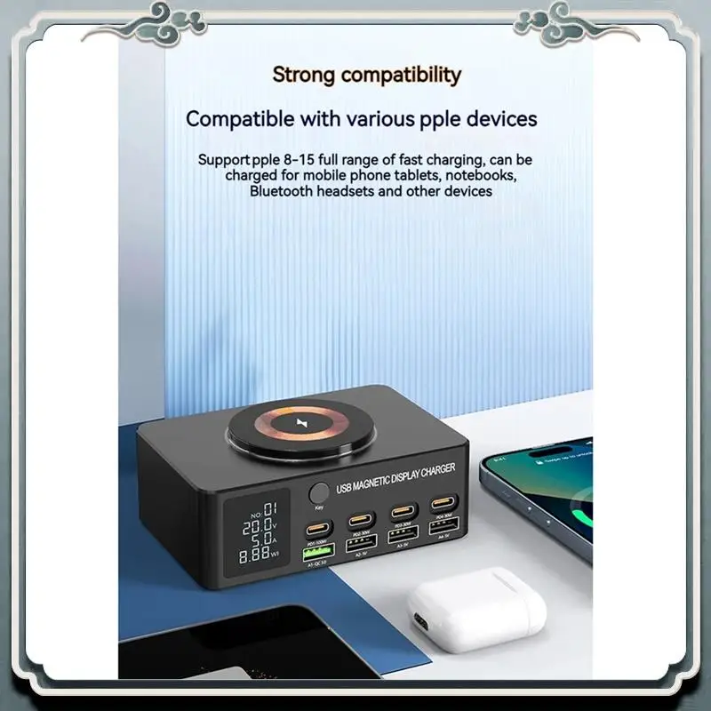 

Premium 140W 8 Port USB Charger With 15W Magnetic Wireless Charging PD 100W QC 3.0 Charging Station For Laptop Phone