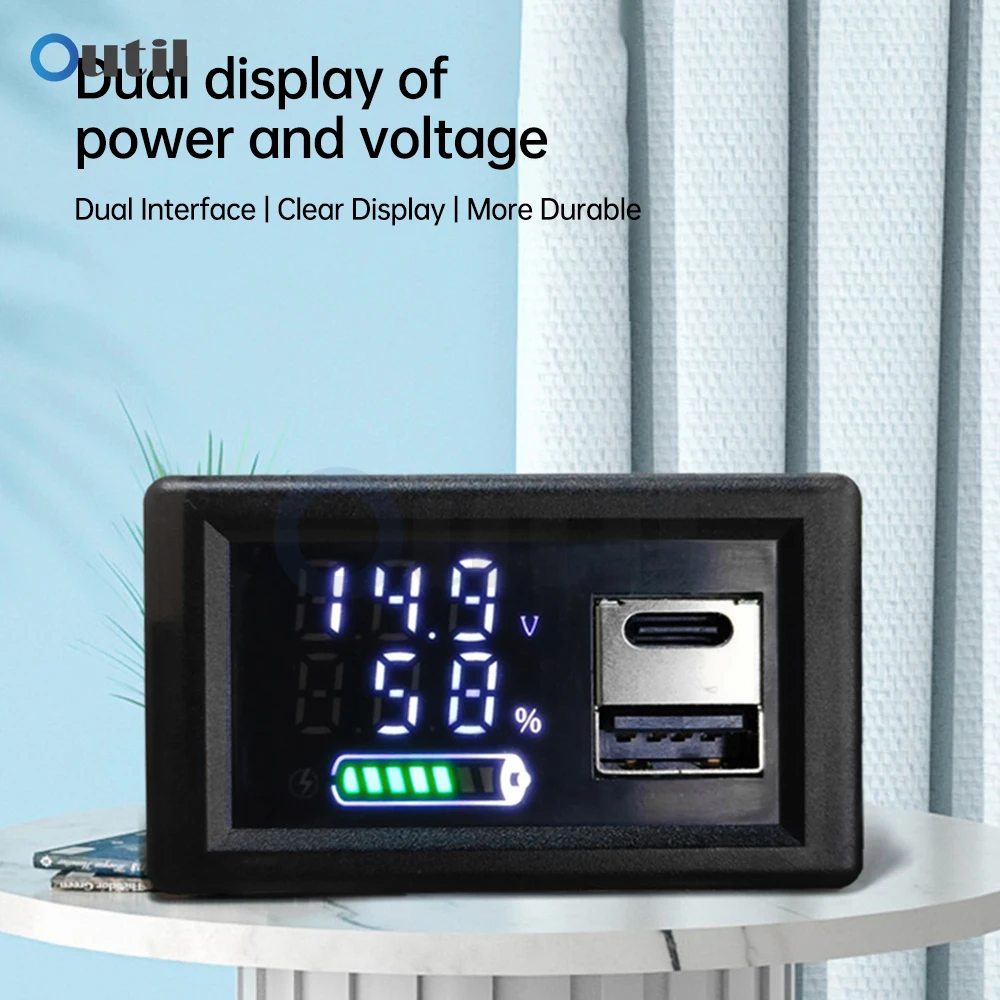 DC 9-24V Digital Voltmeter USB+Type-C Dual-interface Lithium Battery Capacity Display Meter ZFX-3079 LED Battery Display Voltmet