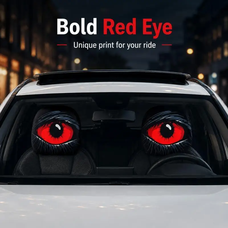Funny Red Slanted Eye Car Headrest Cover, 2D Double-Sided Print Universal Car Seat Headrest Decor