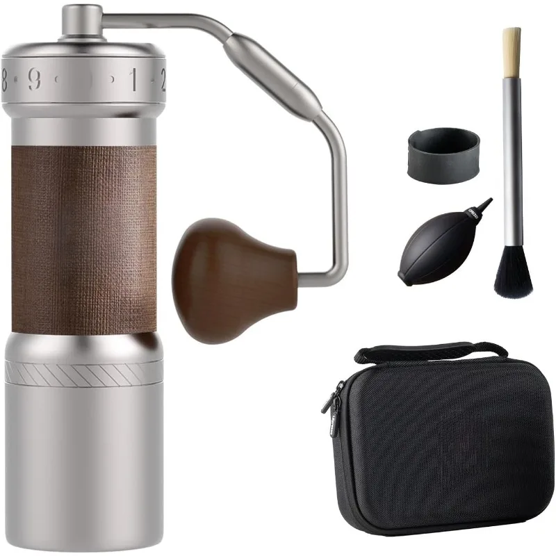 home.K-Ultra Manual Coffee Grinder Silver with Carrying Case,  Numerical External Adjustable Setting, All-Round Grinder