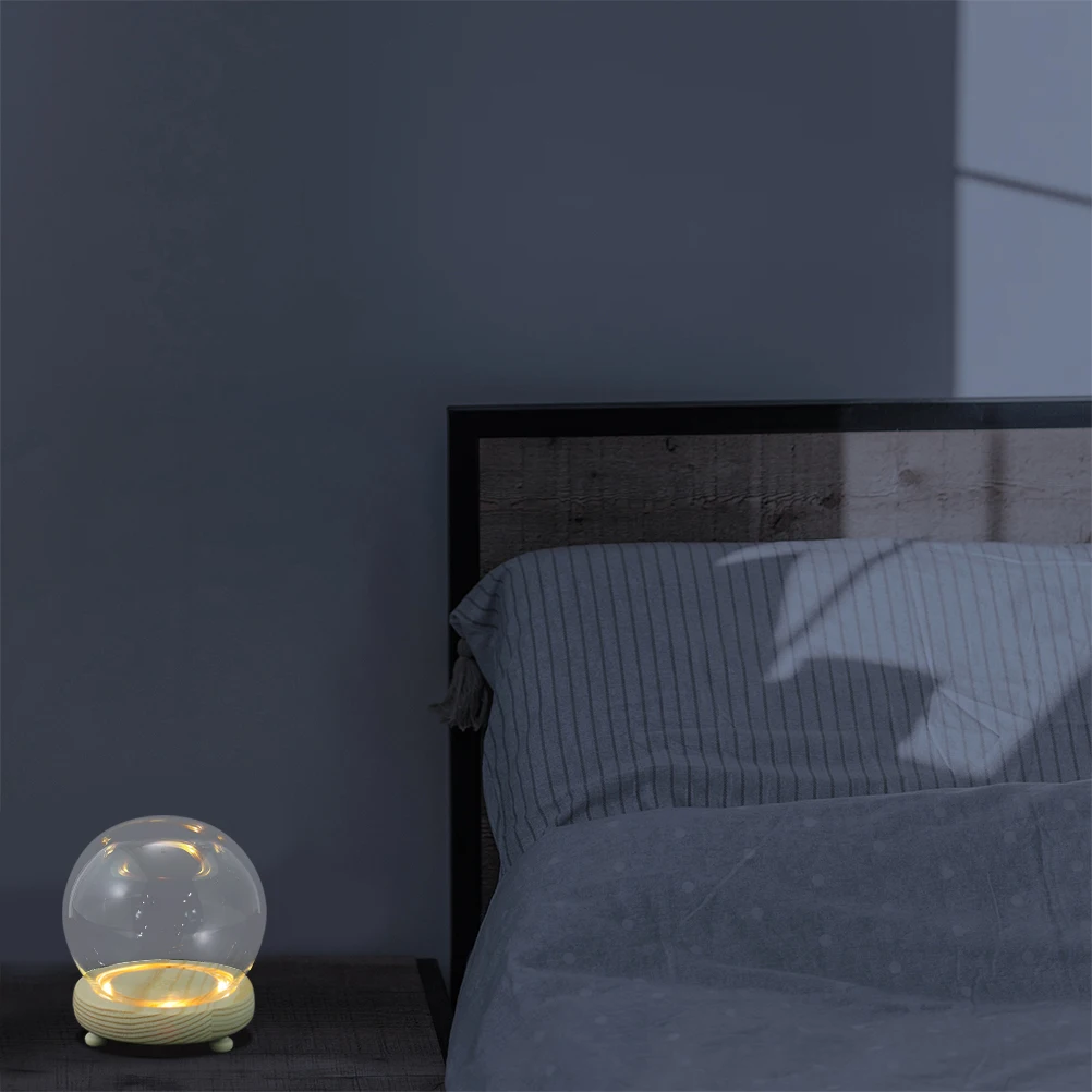 

Glowing Base Immortal Flower Glass Dome Luminous Floral Display Cover Craft Wood Decorative Cloche Round Lighted Stand for Home