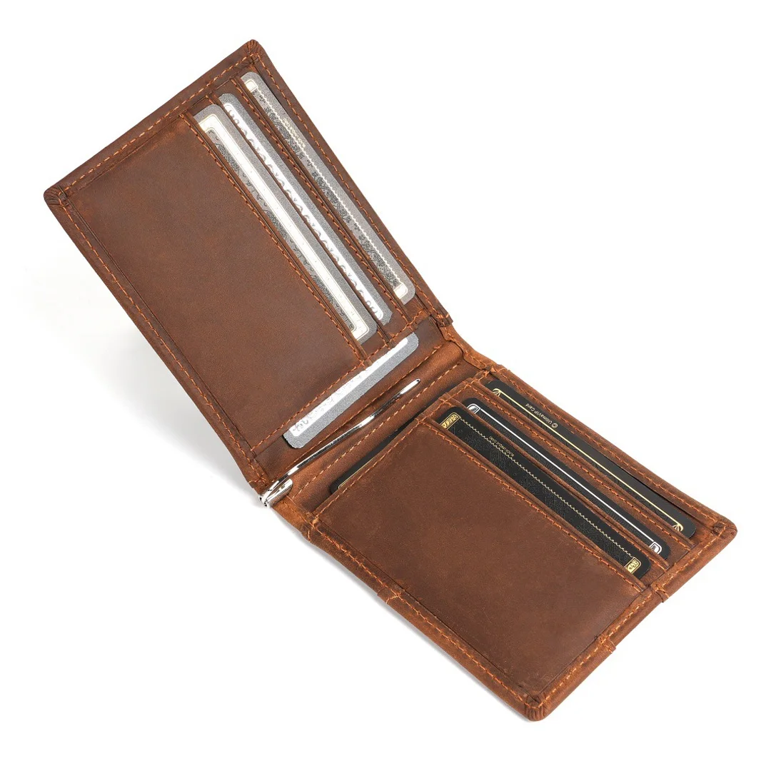 Leather Front Pocket Wallet with Money Clip Personalized Money Holder Billfold with Money Clip
