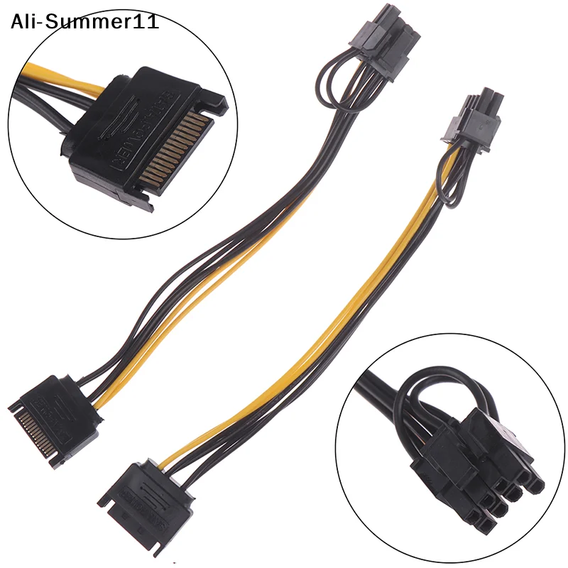 【Ma1】1pc 15pin SATA Cable Male to 8pin(6+2) PCI-E Power Cable 20cm for Graphic Card