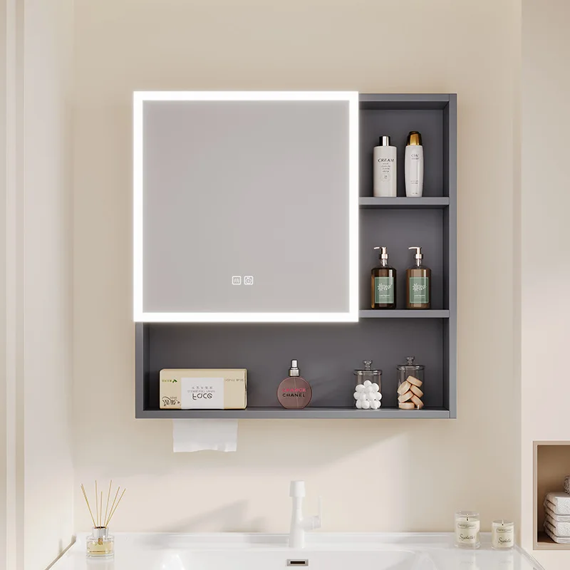 

LED Smart Bathroom Mirror Cabinet Wall Mounted Space Aluminum Seamless Welded Anti Fog Touch Sensor Storag Mirrors for Bathroom