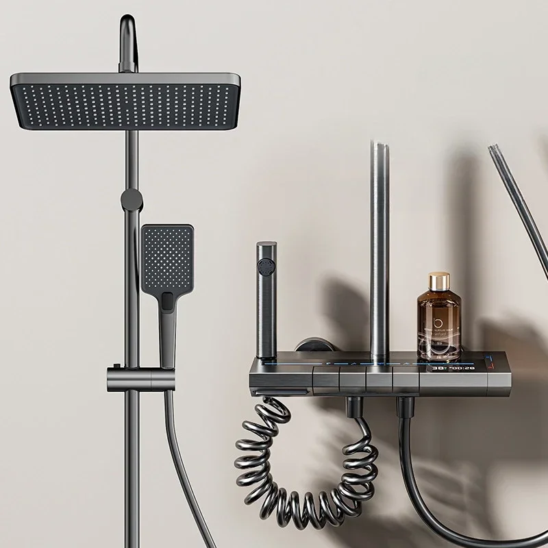 Bathroom Shower Full Sets Piano Keys Shower System Intelligent LED Temperature Display Hot Cold Shower Faucet Modern Bath Set