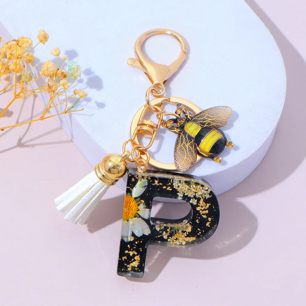 Fashion Bee Daisy Dried Flower Keychains Resin