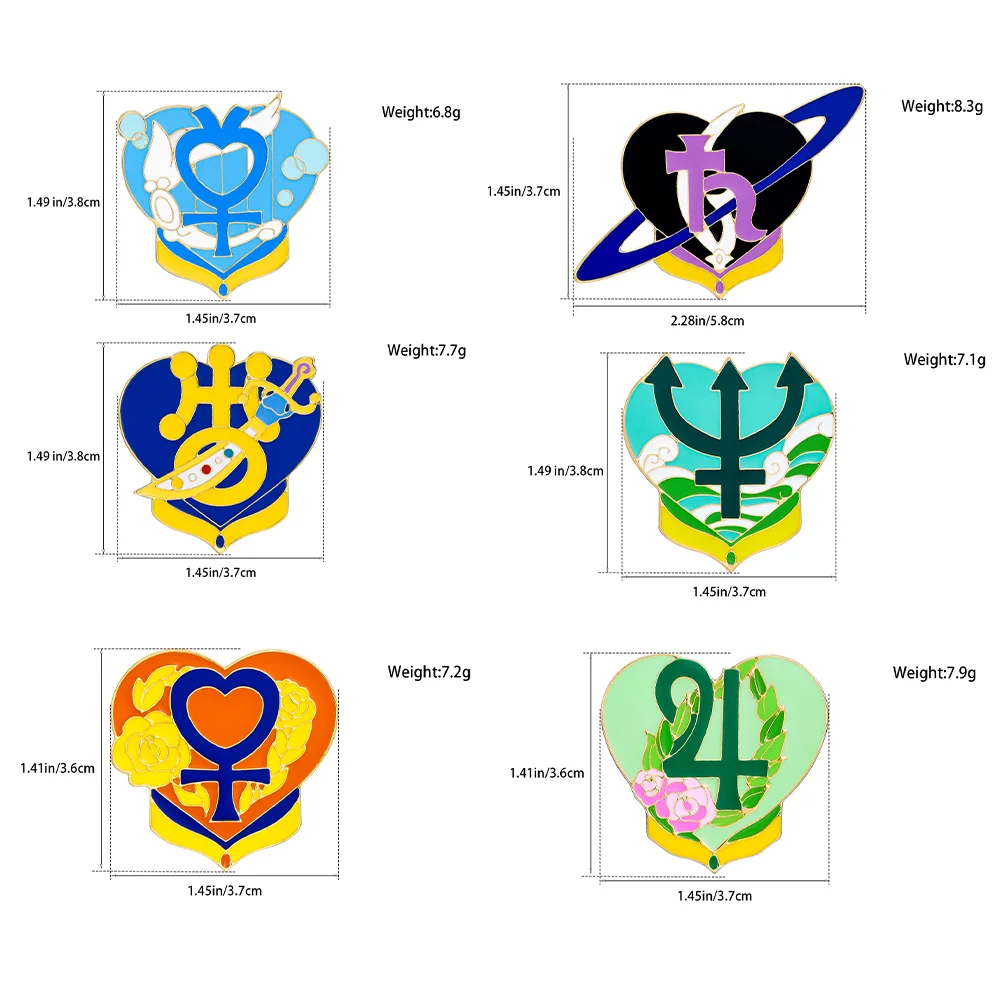 New Sailor Moon Same Series Pins Heart Saturn Uranus Enamel Cosplay Brooch Lapel Badge Jewelry Collection Gift for Anime Fans