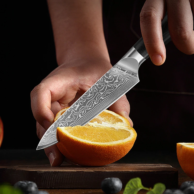 5 بوصة سكّين متعدّد الاستخدامات جودة عالية 67 طبقة دمشق الصلب المطبخ تقشير تقطيع سكين التقشير الشيف أدوات الطبخ G10 مقبض #2