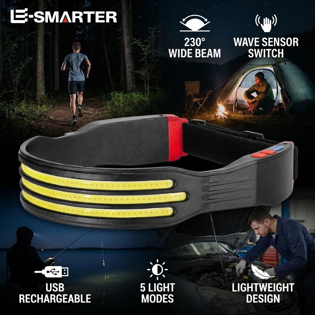 

Фонарь с источником света COB, 5 режимов освещения, налобный фонарь с USB-зарядкой, уличный налобный фонарик серии W695
