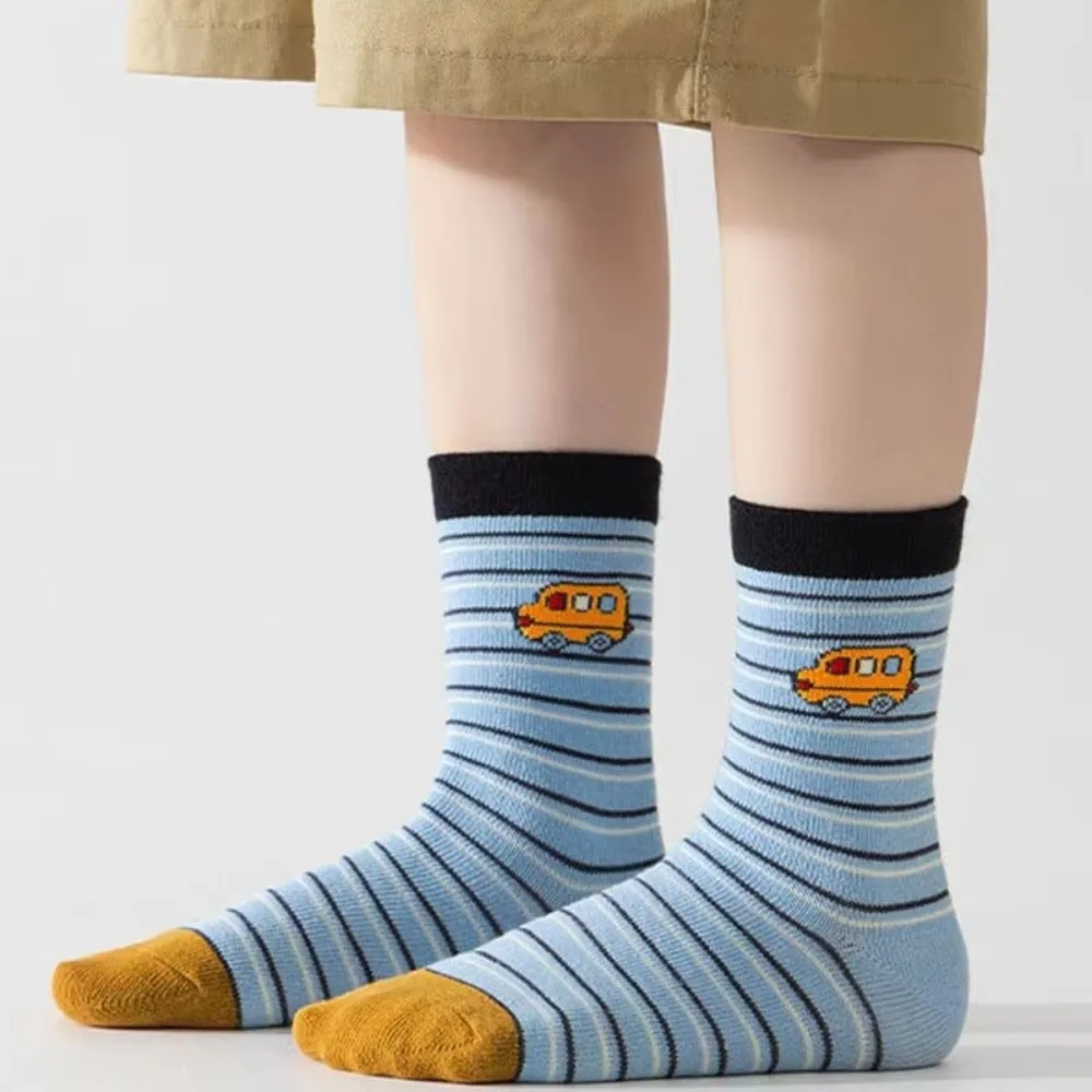 5 Pairs Cute Breathable Non-Slip Socks Stretch Cotton Anti Skid Socks Mid Calf Multi Pattern Floor Socks For Toddler Children