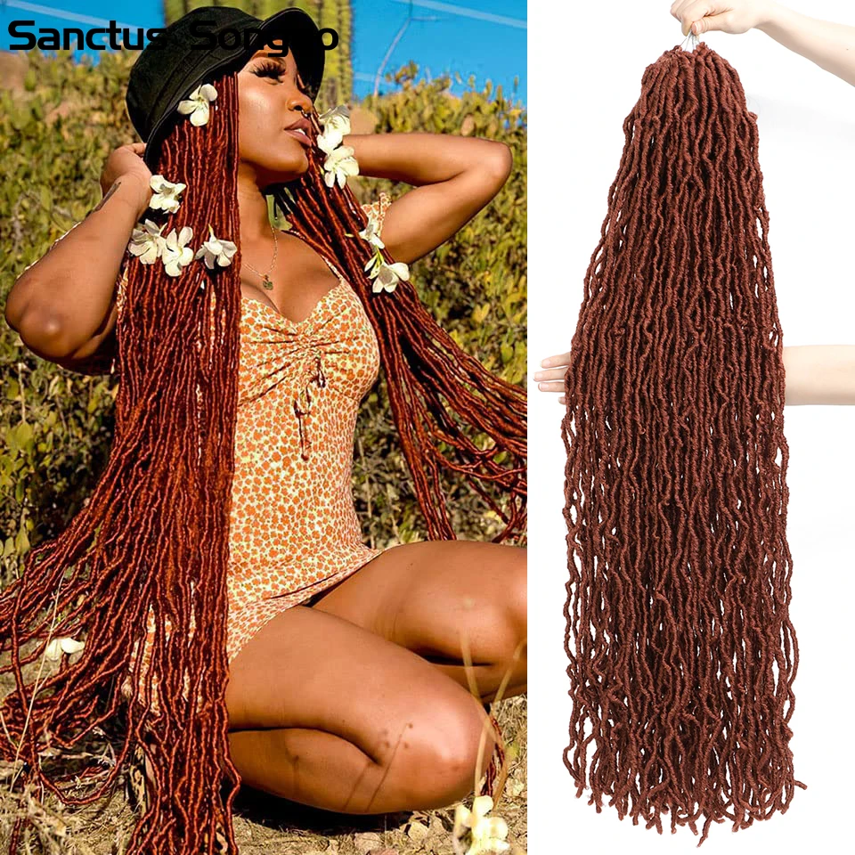 Pré-Looped Soft Goddess Faux Locks para mulheres, Crochet trança extensões de cabelo, encaracolado Dreadlocks, 18 ", 24", 36"