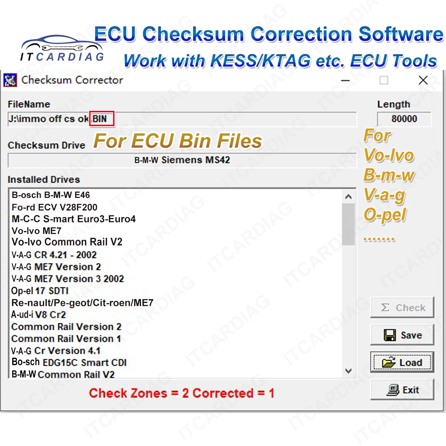 ECU Checksum Correction Software for ECU Bin. File Checksum Corrector Work with KESS KTAG MPPS More Tool for Volvo for BMW