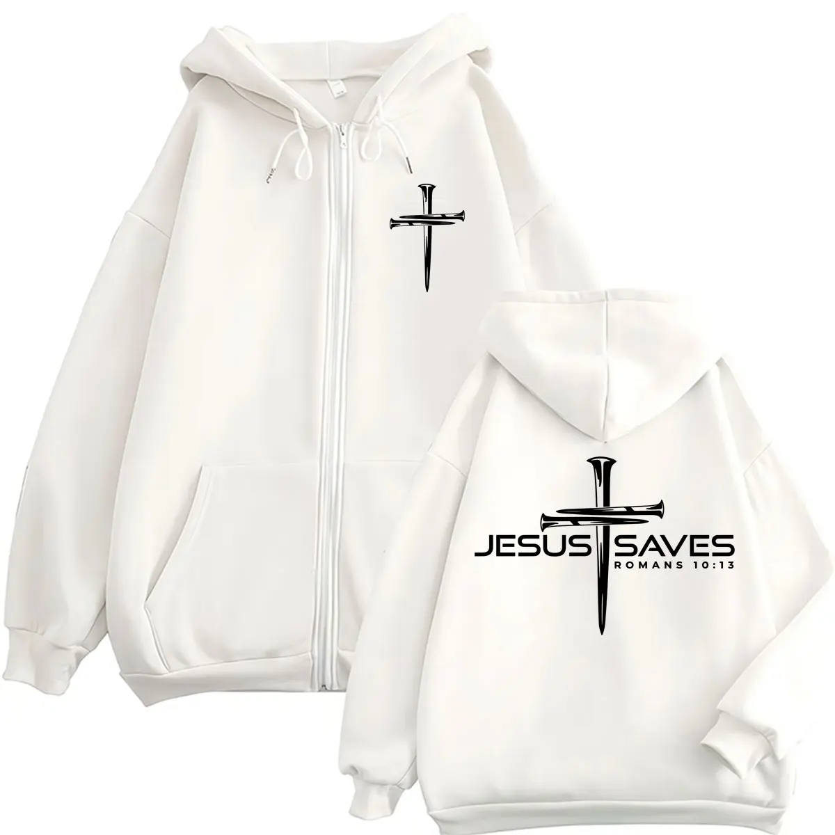 Christian Religious Jesus Save Cross Zipper Hoodies Faith Bible Verse Fashion Tracksuit Oversized Fleece Casual Coats Streetwear