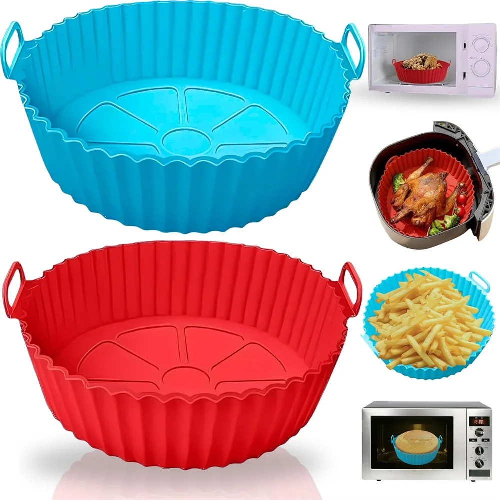 Air Fryer Silicone Baking Tray, Air Fryer Silicone Pot,Liners, Reusable Non-Stick Basket, Food Grade Silicone BPA Free