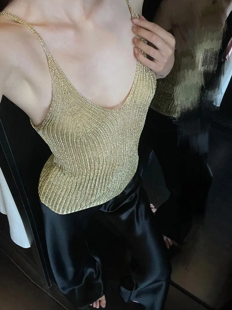 

American retro sexy suspender top women's 2025 summer new slim-fit sleeveless knitted vest