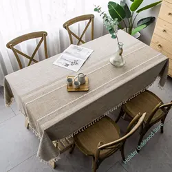 Irregular Solid Decorative Linen Tablecloth With Tassel Dustproof Thicken Rectangular Wedding Dining Table Cover Tea Table Cloth