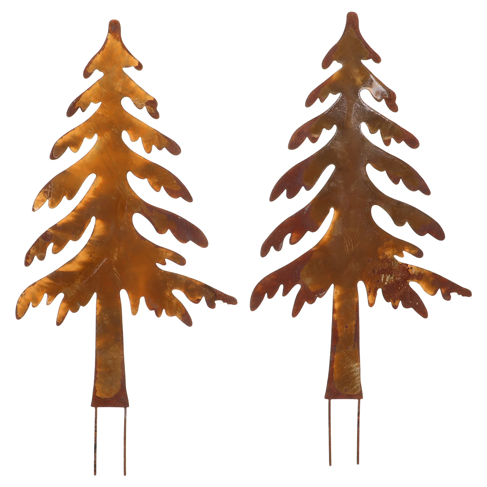 

2Pcs Rust Christmas Tree Stakes Metal Garden Decor Outdoor Holiday Decoration Yard Art for Flower Bed Walkway Winter Festive