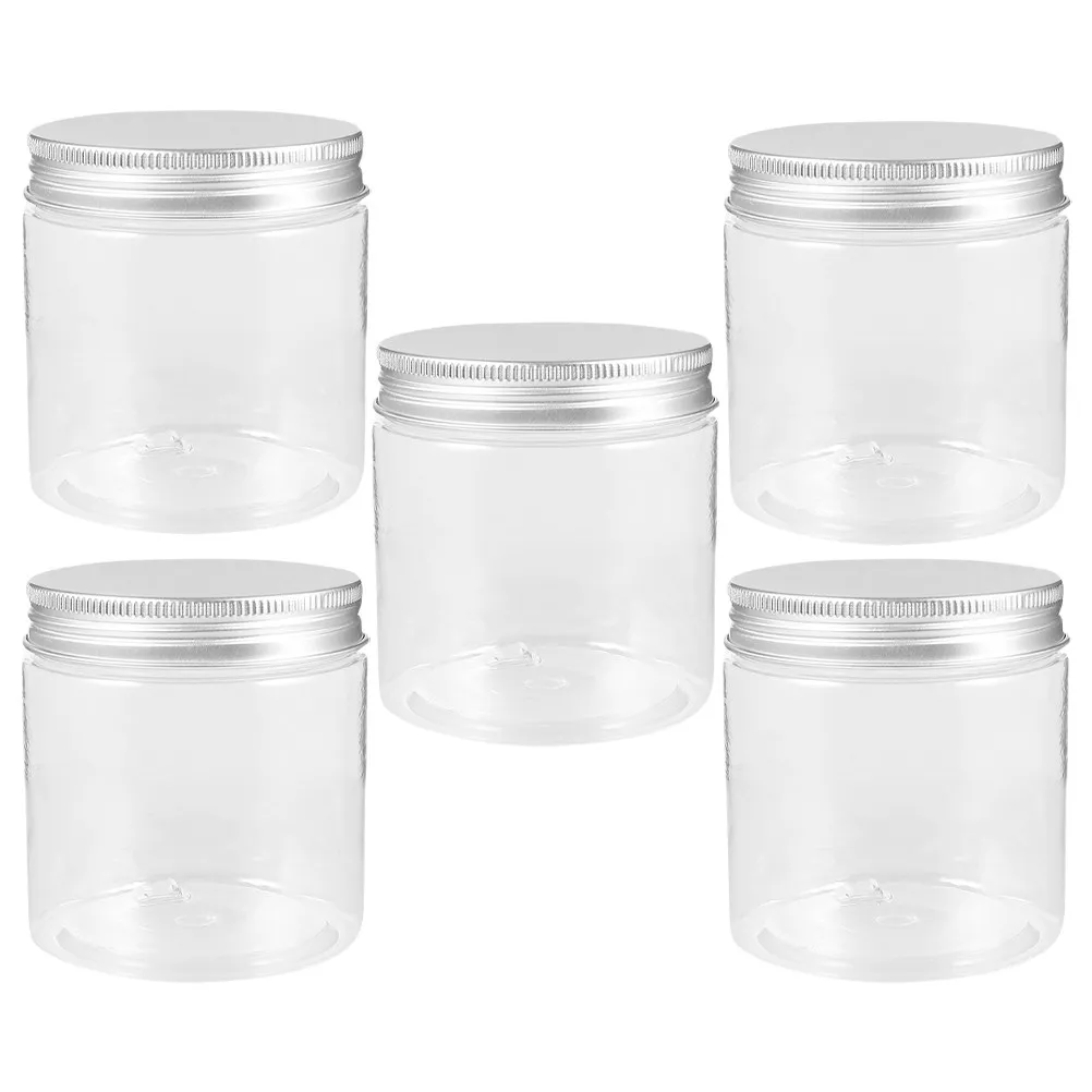 5Pcs Mini Clear Wide Mouth Storage Jars Silver Aluminum Lid Plastic Containers for Kitchen Spice Travel Makeup Sample Cosmetics