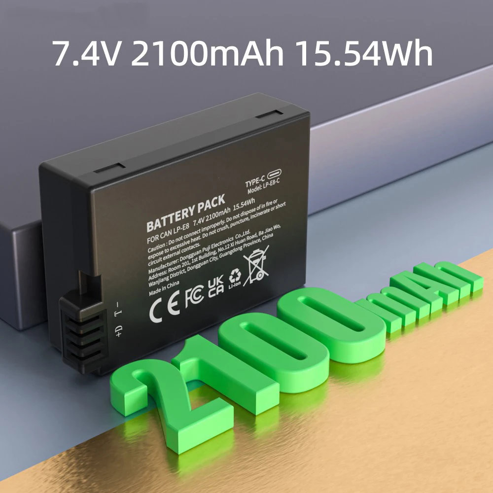 KOSHARE LP-E8 2100mAh Type C Charging Camera Battery for Canon EOS 550D 600D 650D 700D Kiss X4 X5 X6i X7i Rebel T2i T3i T4i