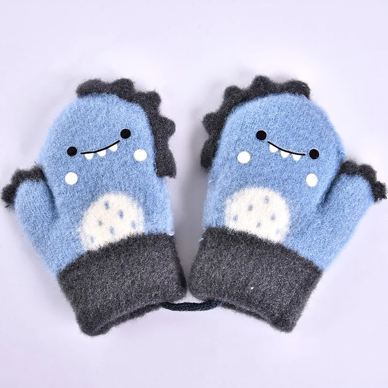 1 Pair Cute Kawaii Cartoon Dinosaur Thicken Warm Infant Baby Boys Girls Winter Warm Gloves Newborn Mittens Kids Glove