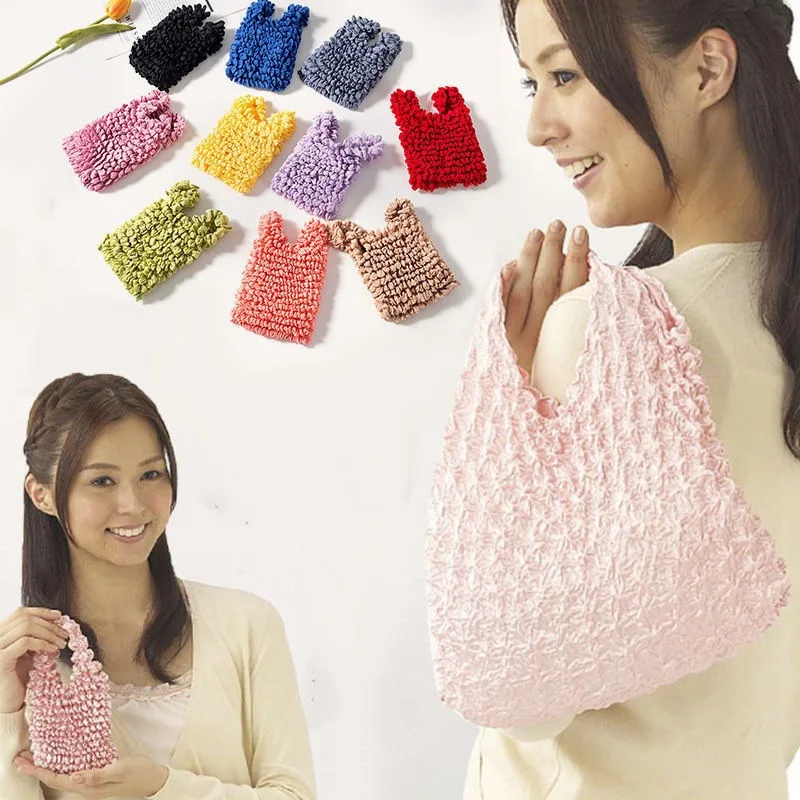 

Magic Stretch Bubble Shopping Bag Chiffon Wrinkle Handbag Large Capacity Shape Memory Portable Pouch Multicolor for Storage