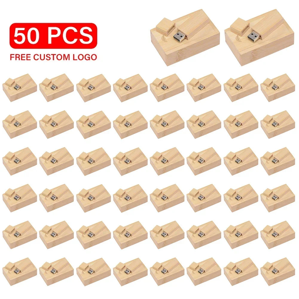 

JASTER 50 PCS LOT USB Flash Drives Free Custom Logo Memory Stick 64GB Wooden Box Pen Drive 32GB High Speed U disk 16GB 8GB