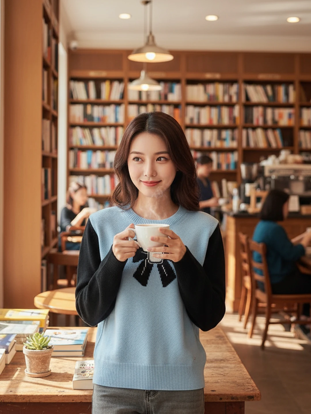 

Новое поступление осени/зимы 2025 года — женский жаккардовый вязаный свитер свободного кроя с круглым вырезом и бантом, идеально подходит для верхней одежды