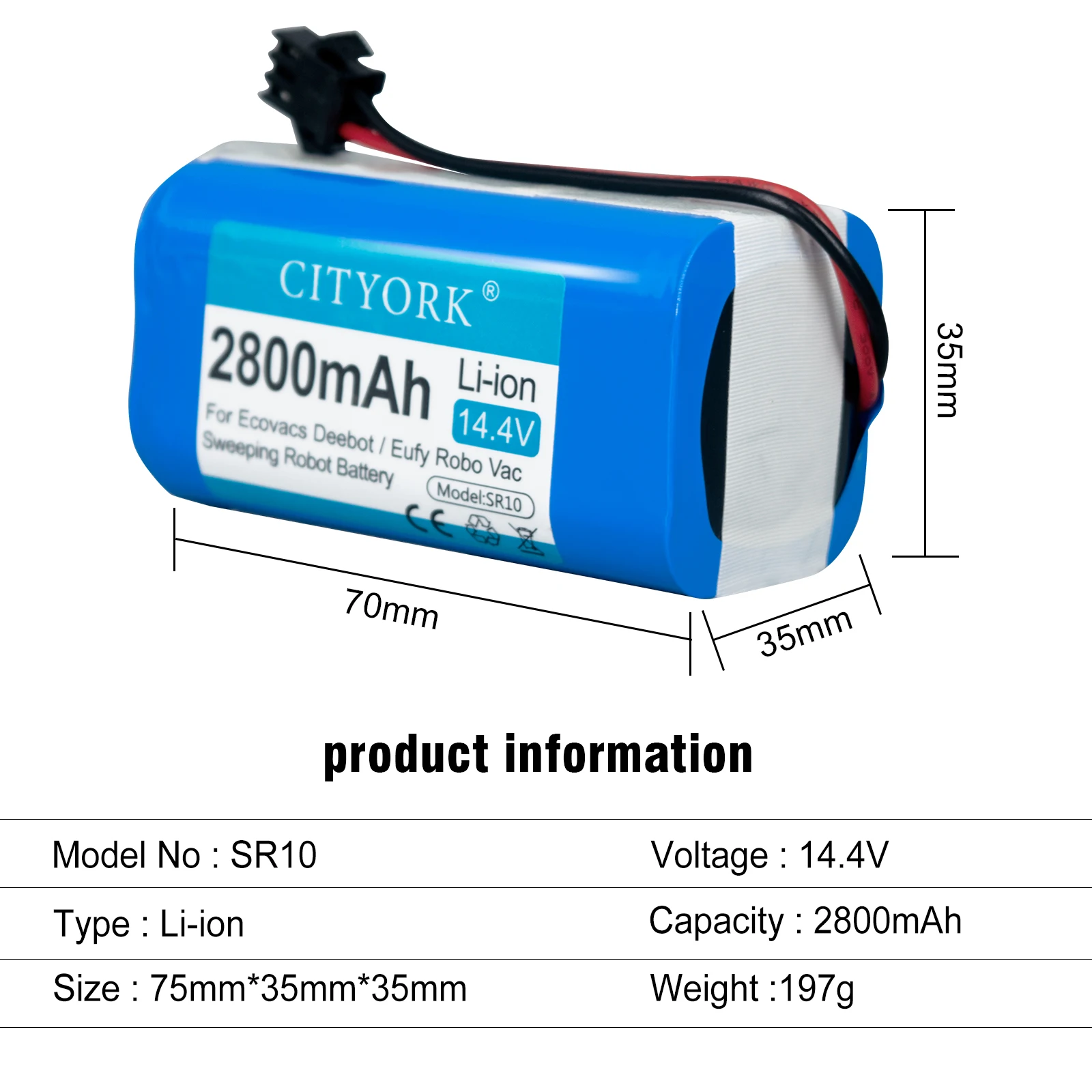 14.4V Li-ion Replacement Battery for Ecovacs Deebot N79S,N79 and Eufy RoboVac 11S,11S MAX,RoboVac 15C MAX,RoboVac Vacuum Cleaner