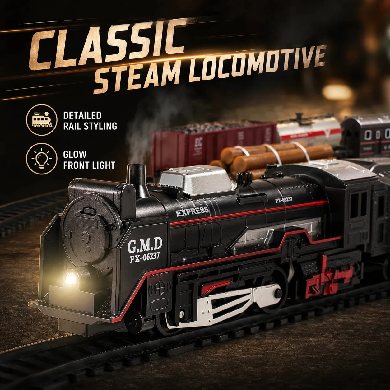 

Vintage Electric Train Set with Realistic Lights Sounds Classic Steam Locomotive Railway Toy for Kids Interactive Play Gift